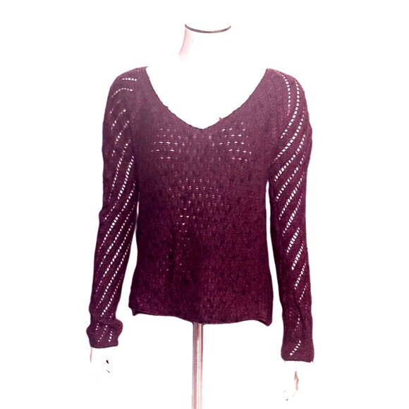 American Eagle Outfitters Burgundy Acrylic Wool Long Sleeve Sweater Medium - Picture 4 of 10